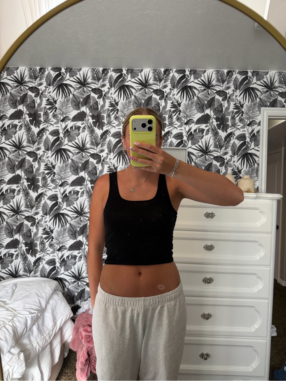 H&M Black Square-Neck Cropped Tank Top